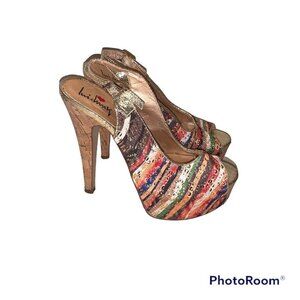Luichiny Multi Color Striped Animal Platform Open Toe Slingback Stiletto Heels 9